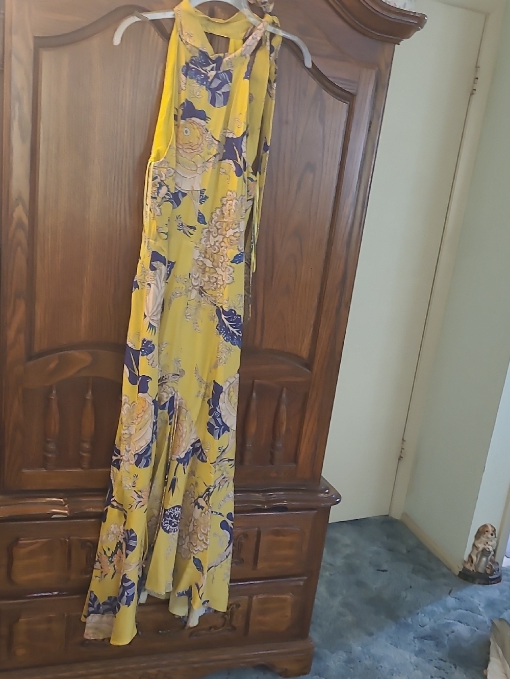 Whistles Yellow Floral Asymmetrical Halter Dress